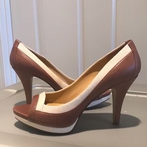 Nine West Leather Color Block Peep toe Pumps